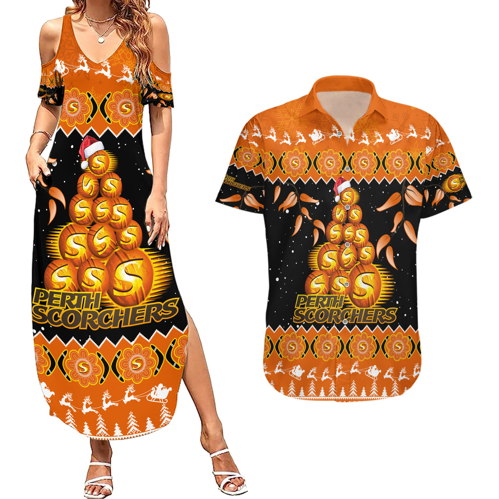 perth-scorchers-cricket-christmas-couples-matching-summer-maxi-dress-and-hawaiian-shirt-merry-xmas-2023-indigenous-art