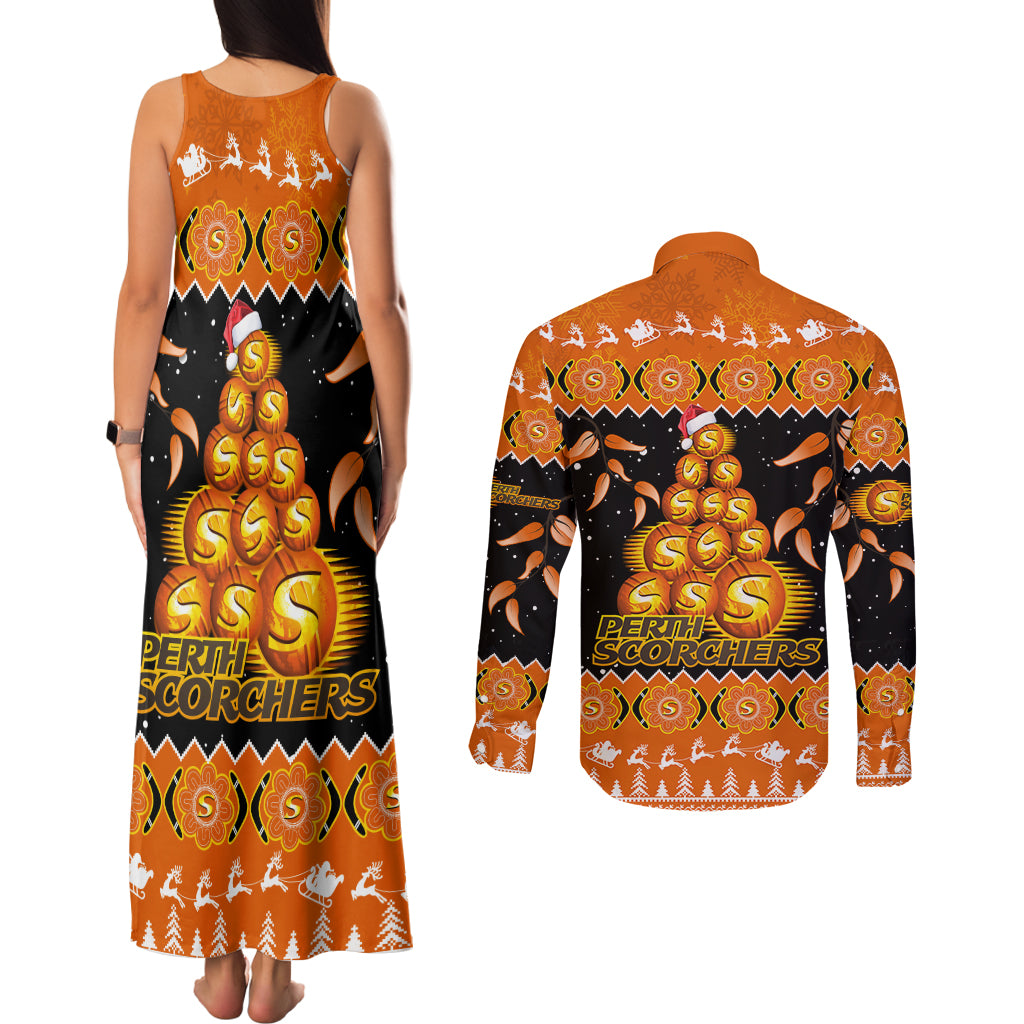 perth-scorchers-cricket-christmas-couples-matching-tank-maxi-dress-and-long-sleeve-button-shirt-merry-xmas-2023-indigenous-art