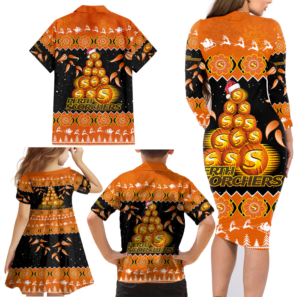 perth-scorchers-cricket-christmas-family-matching-long-sleeve-bodycon-dress-and-hawaiian-shirt-merry-xmas-2023-indigenous-art