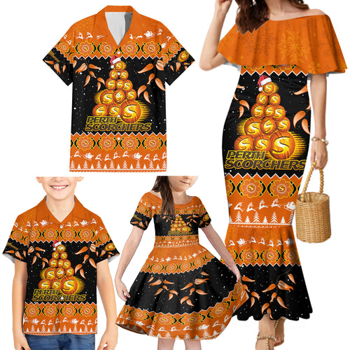 perth-scorchers-cricket-christmas-family-matching-mermaid-dress-and-hawaiian-shirt-merry-xmas-2023-indigenous-art