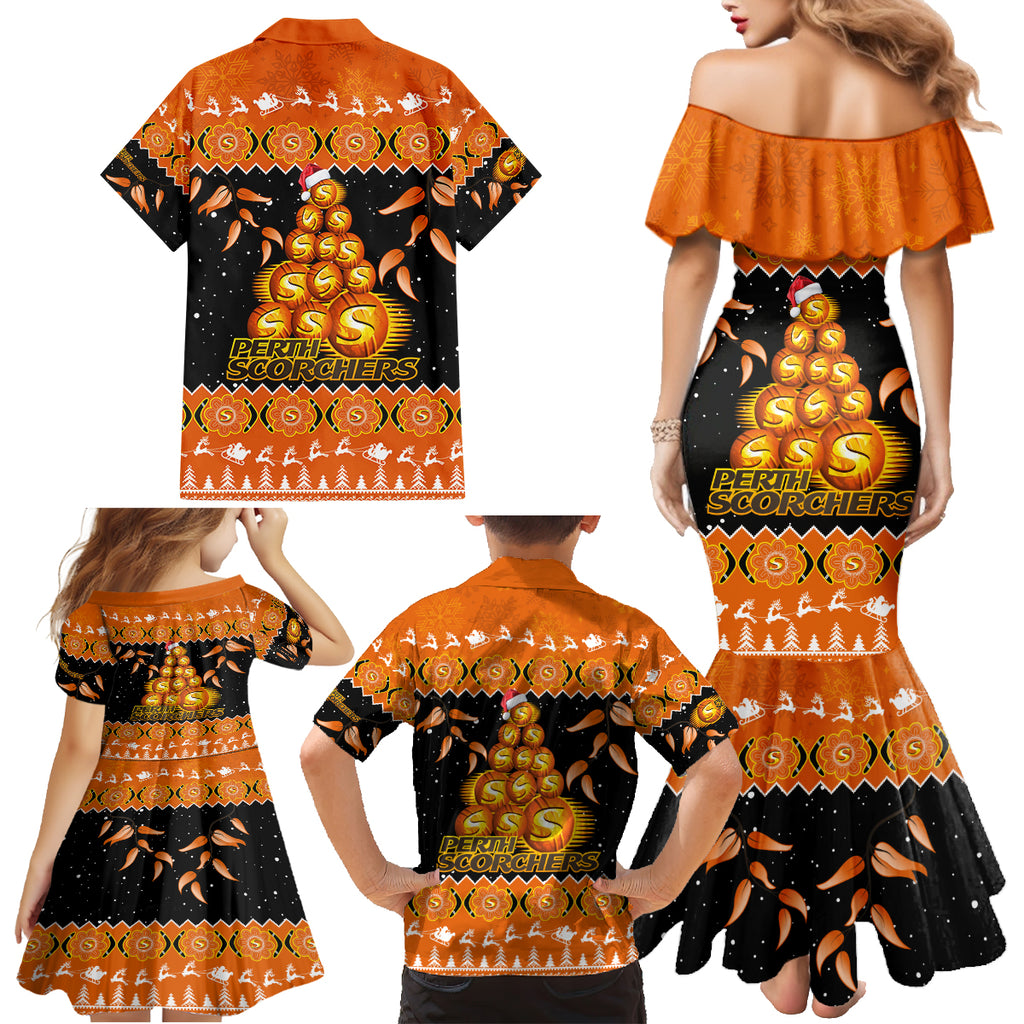 perth-scorchers-cricket-christmas-family-matching-mermaid-dress-and-hawaiian-shirt-merry-xmas-2023-indigenous-art