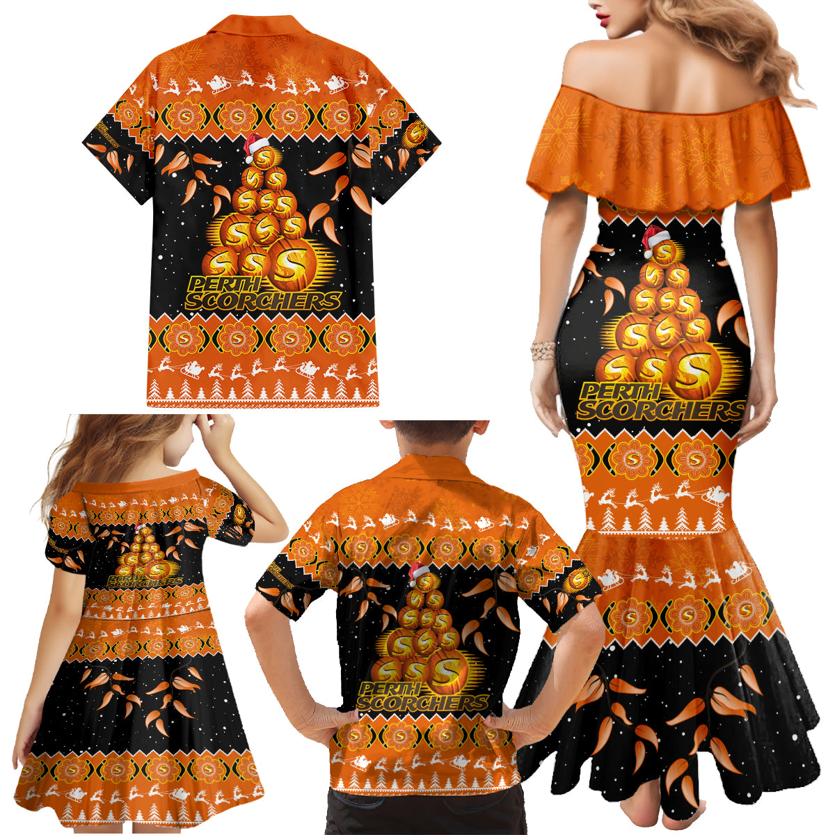 perth-scorchers-cricket-christmas-family-matching-mermaid-dress-and-hawaiian-shirt-merry-xmas-2023-indigenous-art