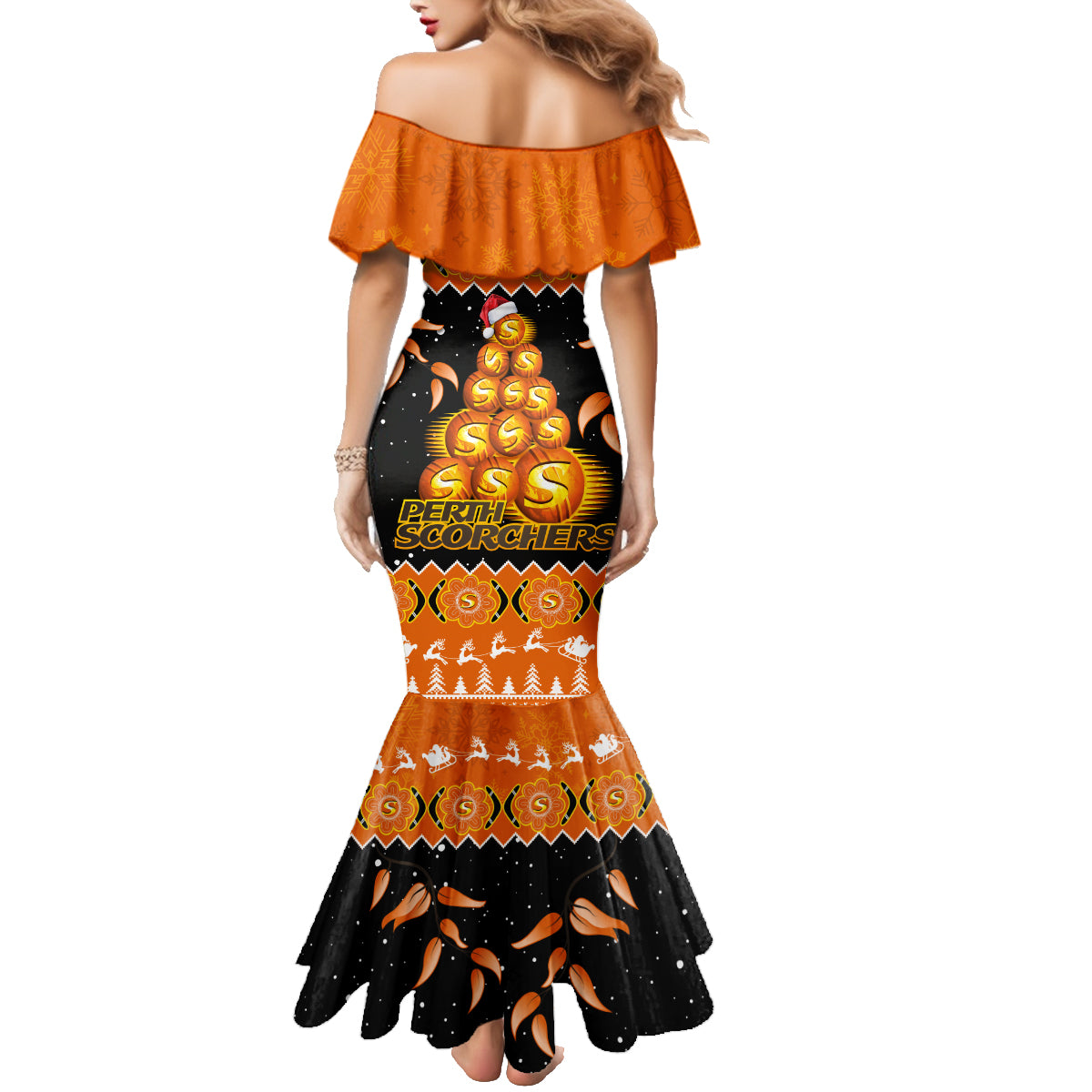 perth-scorchers-cricket-christmas-family-matching-mermaid-dress-and-hawaiian-shirt-merry-xmas-2023-indigenous-art