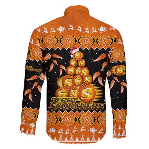 perth-scorchers-cricket-christmas-family-matching-off-shoulder-long-sleeve-dress-and-hawaiian-shirt-merry-xmas-2023-indigenous-art