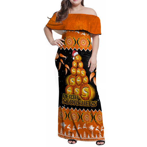 perth-scorchers-cricket-christmas-family-matching-off-shoulder-maxi-dress-and-hawaiian-shirt-merry-xmas-2023-indigenous-art