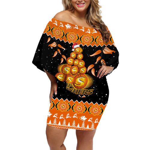 perth-scorchers-cricket-christmas-family-matching-off-shoulder-short-dress-and-hawaiian-shirt-merry-xmas-2023-indigenous-art