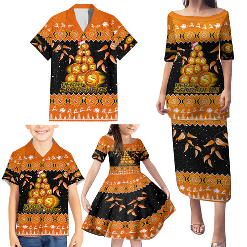 perth-scorchers-cricket-christmas-family-matching-puletasi-dress-and-hawaiian-shirt-merry-xmas-2023-indigenous-art
