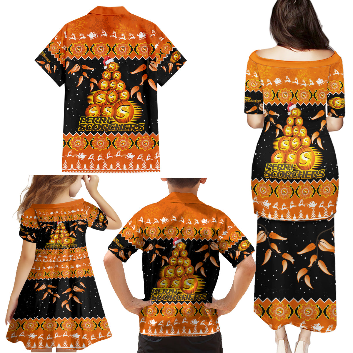 perth-scorchers-cricket-christmas-family-matching-puletasi-dress-and-hawaiian-shirt-merry-xmas-2023-indigenous-art