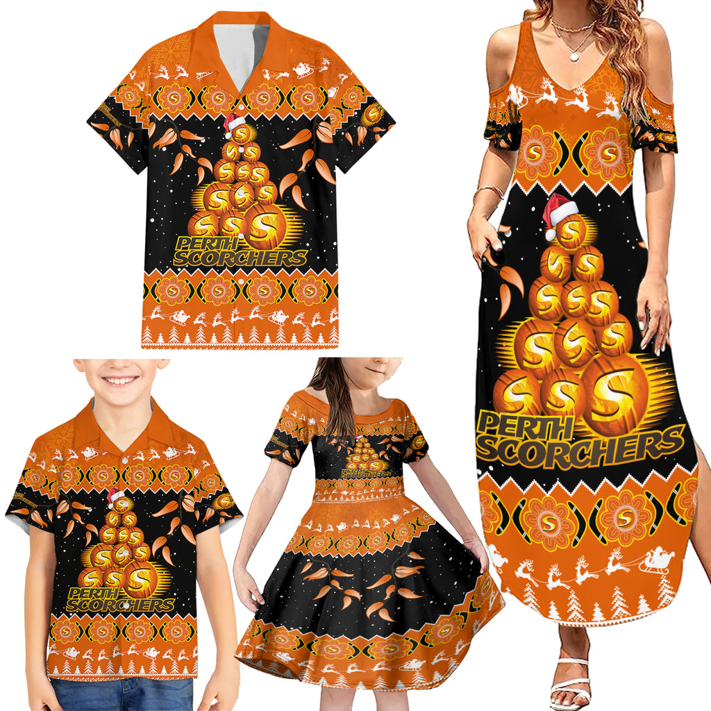 perth-scorchers-cricket-christmas-family-matching-summer-maxi-dress-and-hawaiian-shirt-merry-xmas-2023-indigenous-art