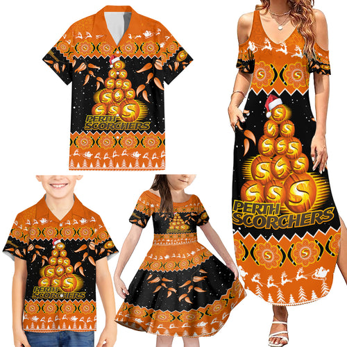 perth-scorchers-cricket-christmas-family-matching-summer-maxi-dress-and-hawaiian-shirt-merry-xmas-2023-indigenous-art