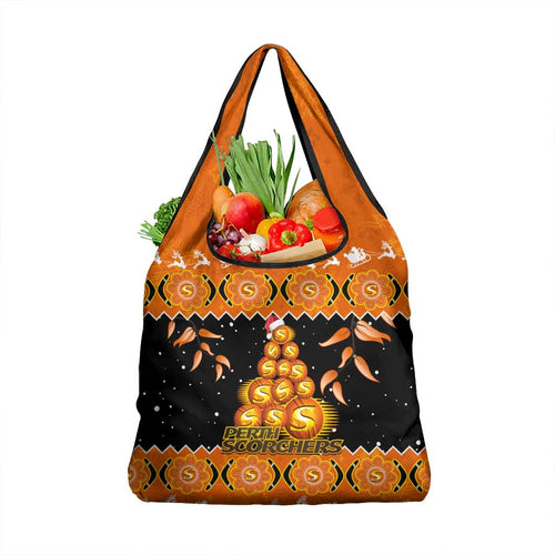 Perth Scorchers Cricket Christmas Grocery Bag Merry Xmas Indigenous Art