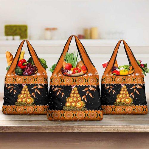 Perth Scorchers Cricket Christmas Grocery Bag Merry Xmas Indigenous Art