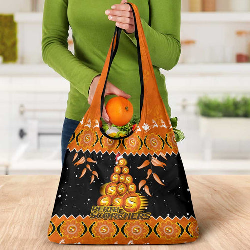 Perth Scorchers Cricket Christmas Grocery Bag Merry Xmas Indigenous Art