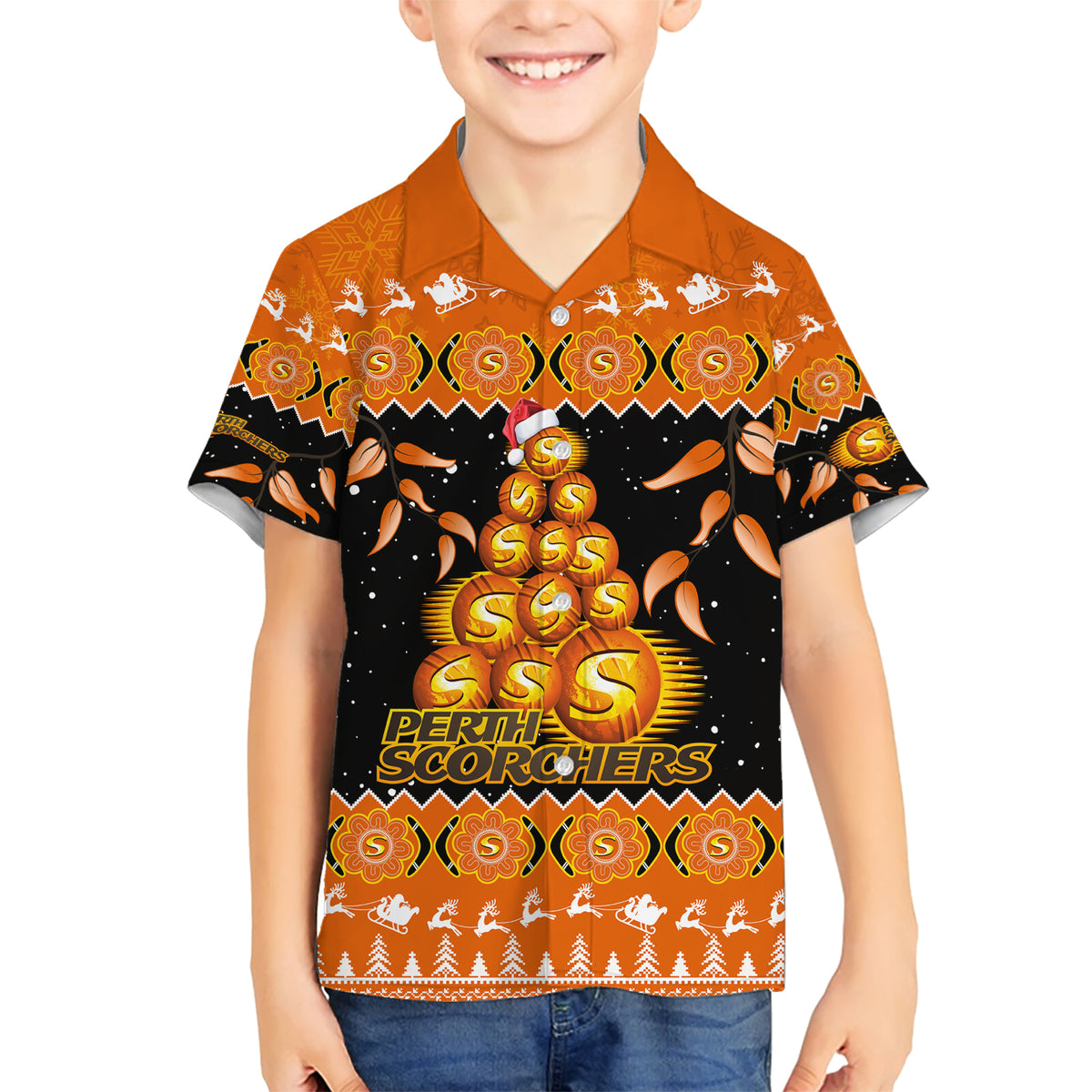 perth-scorchers-cricket-christmas-kid-hawaiian-shirt-merry-xmas-2023-indigenous-art