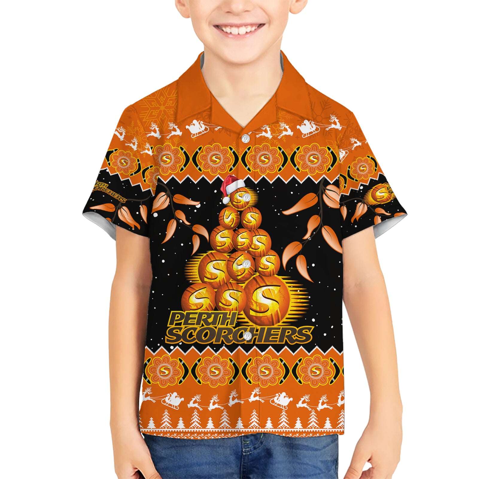 perth-scorchers-cricket-christmas-kid-hawaiian-shirt-merry-xmas-2023-indigenous-art
