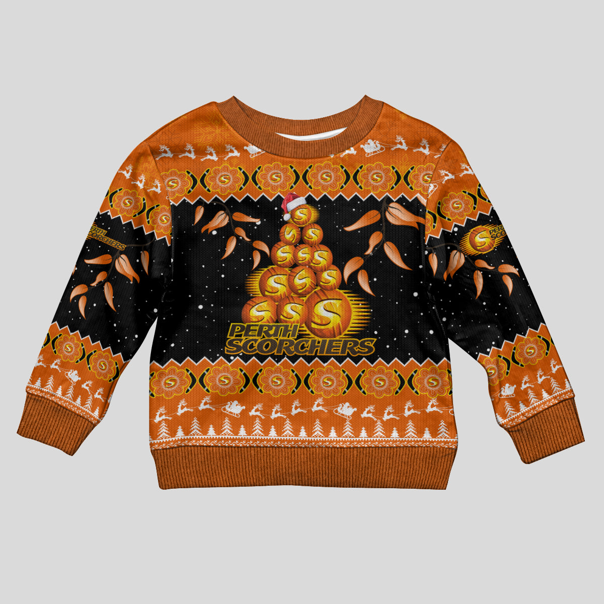 perth-scorchers-cricket-christmas-kid-ugly-christmas-sweater-merry-xmas-2023-indigenous-art