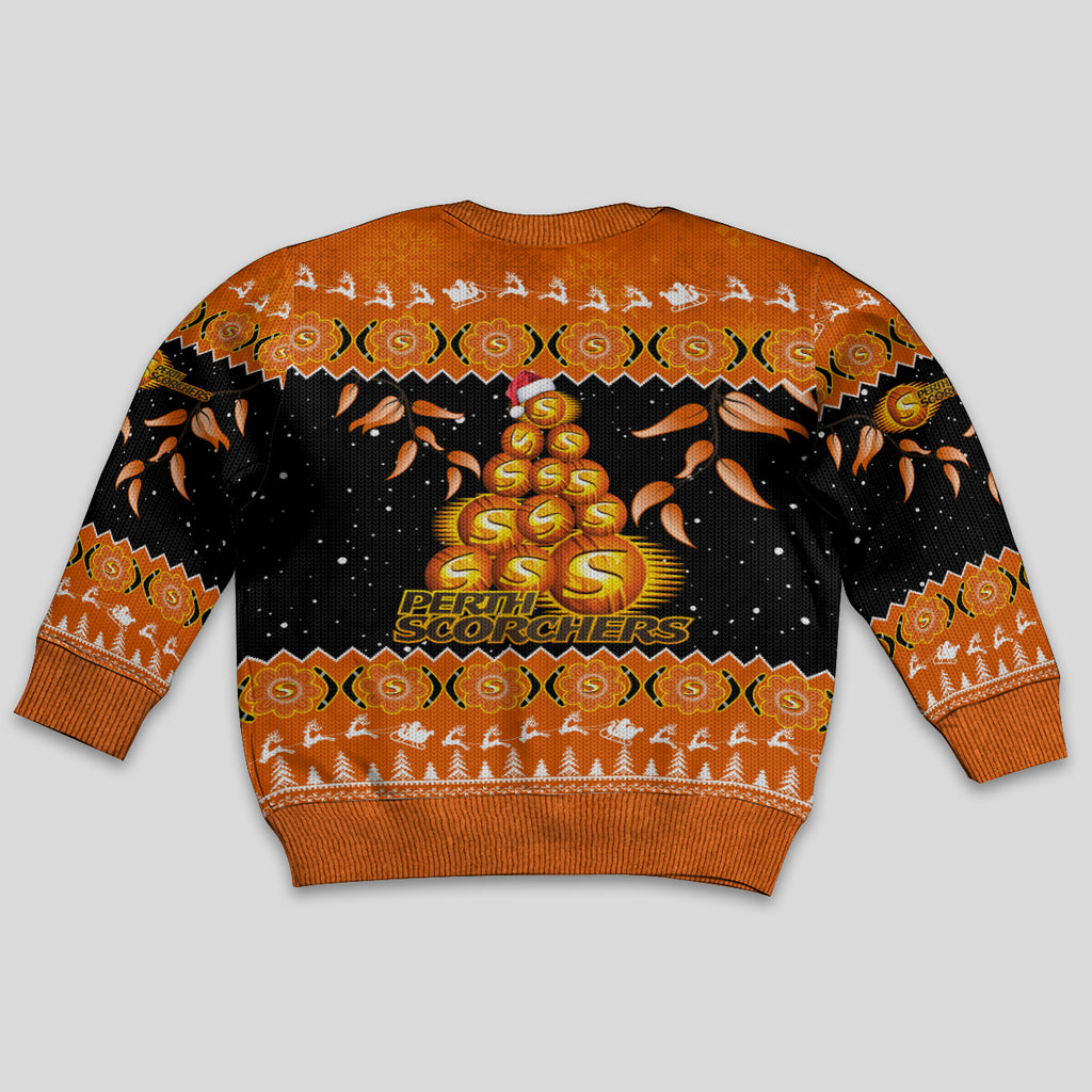 perth-scorchers-cricket-christmas-kid-ugly-christmas-sweater-merry-xmas-2023-indigenous-art