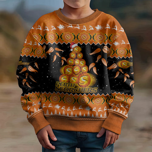 perth-scorchers-cricket-christmas-kid-ugly-christmas-sweater-merry-xmas-2023-indigenous-art