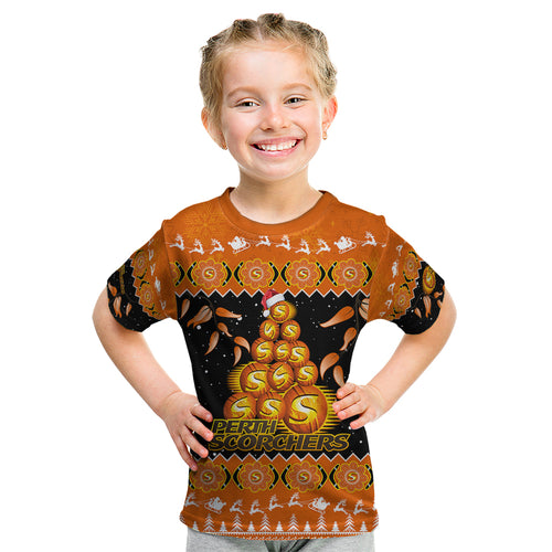 perth-scorchers-cricket-christmas-kid-t-shirt-merry-xmas-2023-indigenous-art