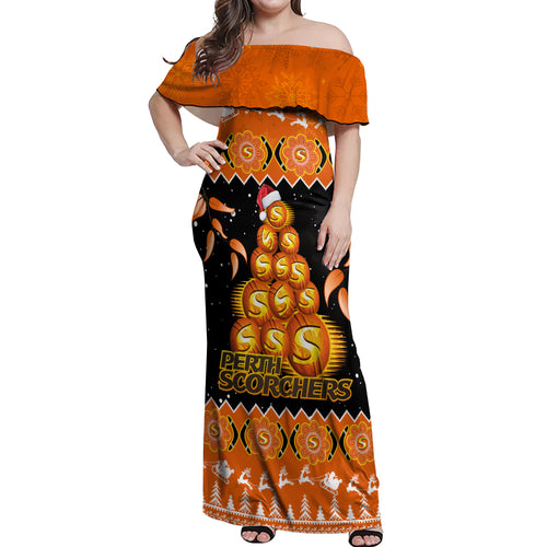 perth-scorchers-cricket-christmas-off-shoulder-maxi-dress-merry-xmas-2023-indigenous-art