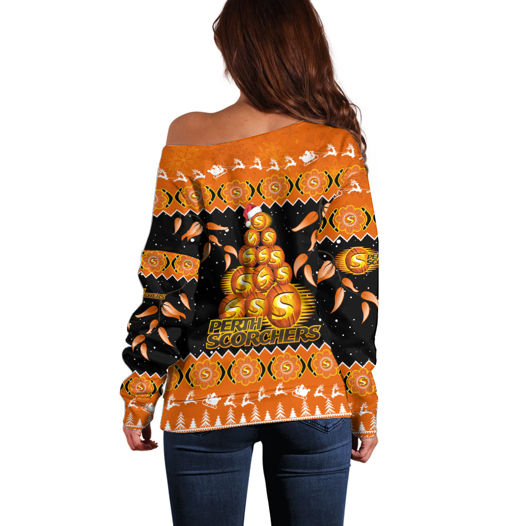 perth-scorchers-cricket-christmas-off-shoulder-sweater-merry-xmas-2023-indigenous-art