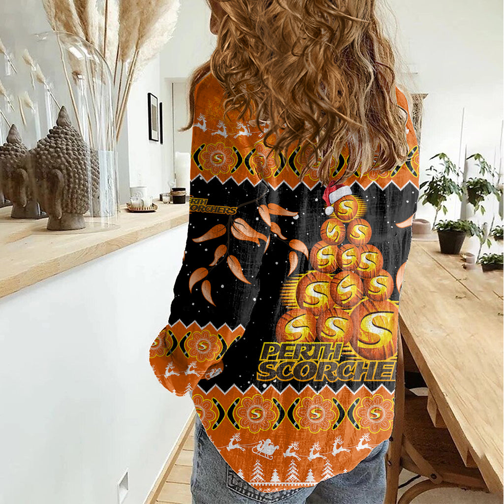 perth-scorchers-cricket-christmas-women-casual-shirt-merry-xmas-2023-indigenous-art