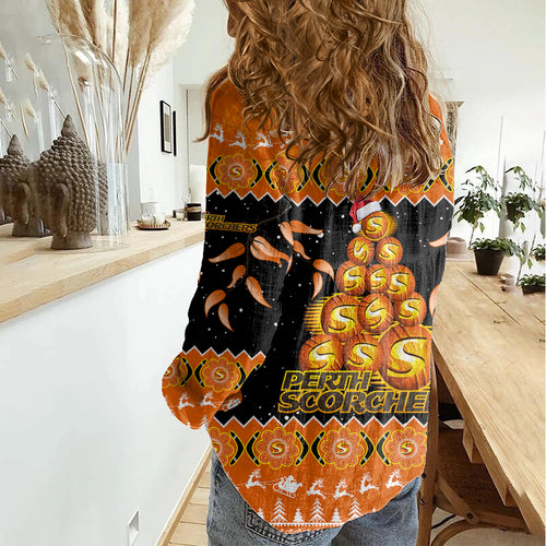 perth-scorchers-cricket-christmas-women-casual-shirt-merry-xmas-2023-indigenous-art
