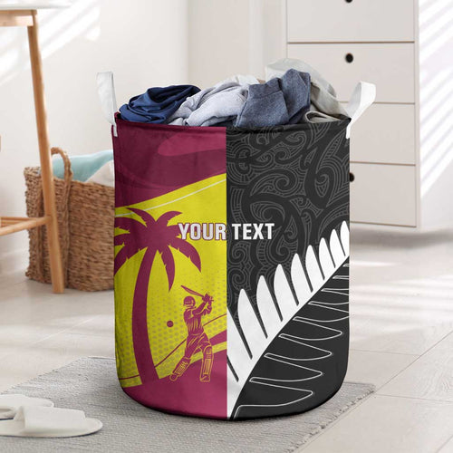 New Zealand and West Indies Cricket Custom Laundry Basket Black Cap Windies Together - Aussie Hoodie