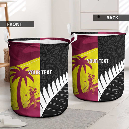 New Zealand and West Indies Cricket Custom Laundry Basket Black Cap Windies Together - Aussie Hoodie
