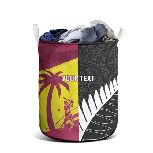 New Zealand and West Indies Cricket Custom Laundry Basket Black Cap Windies Together - Aussie Hoodie