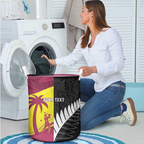 New Zealand and West Indies Cricket Custom Laundry Basket Black Cap Windies Together - Aussie Hoodie