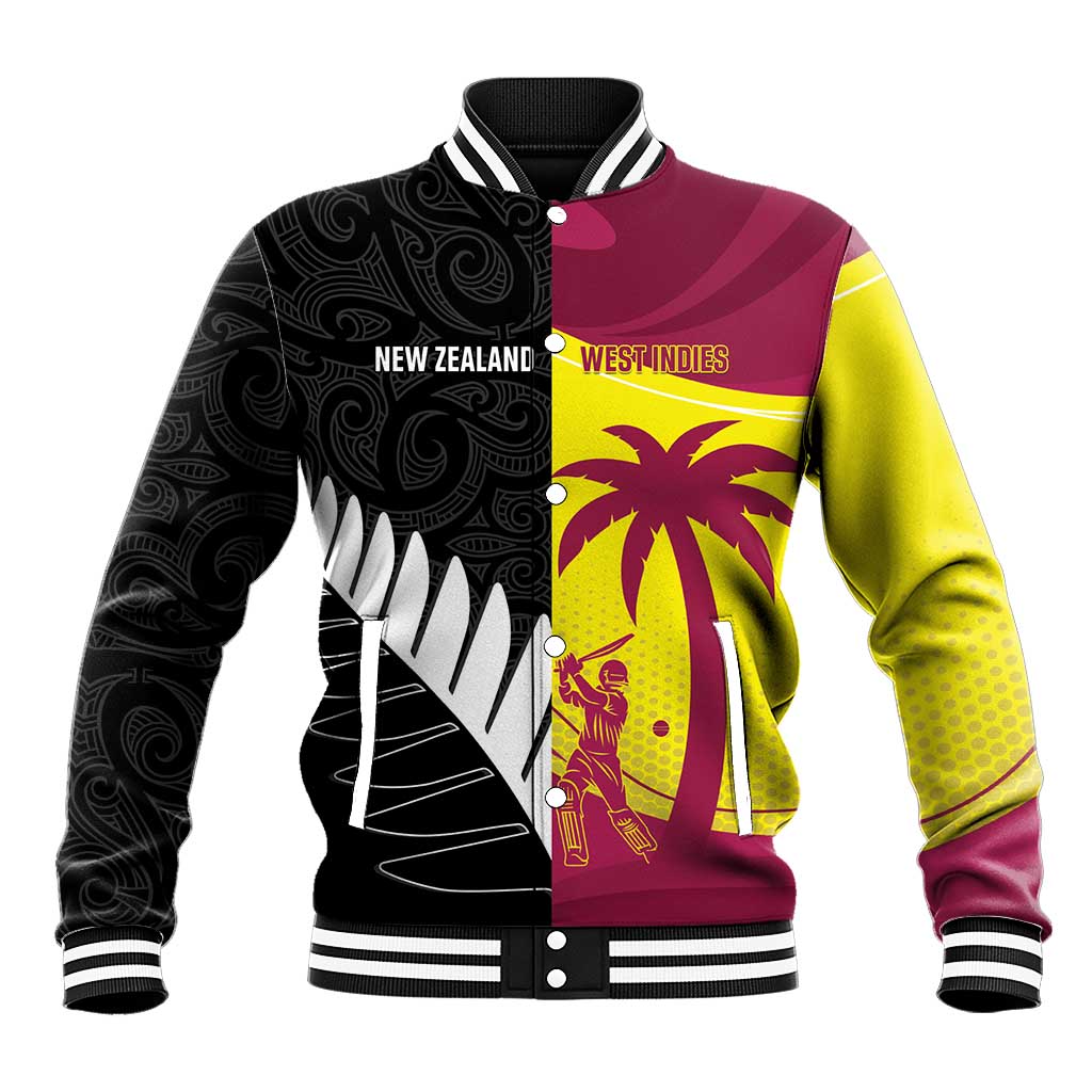 New Zealand and West Indies Cricket Custom Baseball Jacket Black Cap Windies Together - Aussie Hoodie