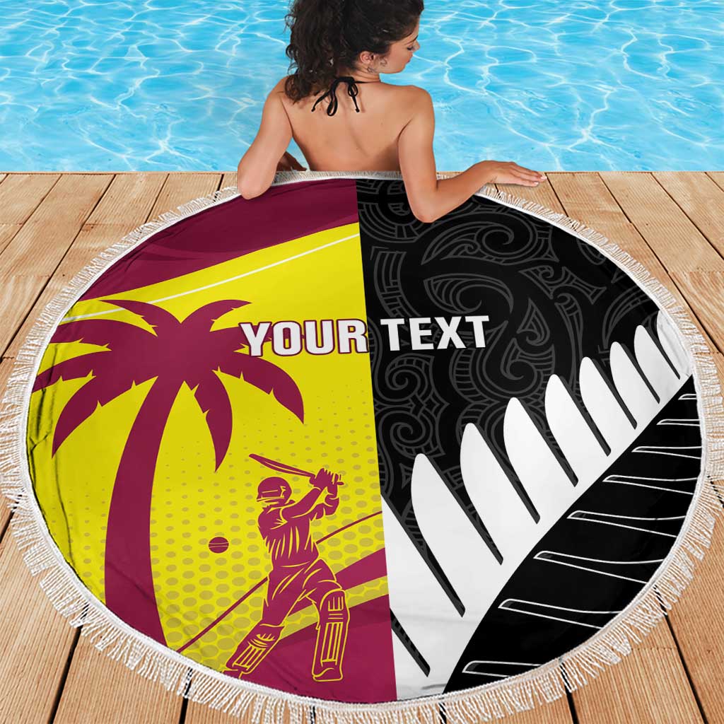 New Zealand and West Indies Cricket Custom Beach Blanket Black Cap Windies Together - Aussie Hoodie