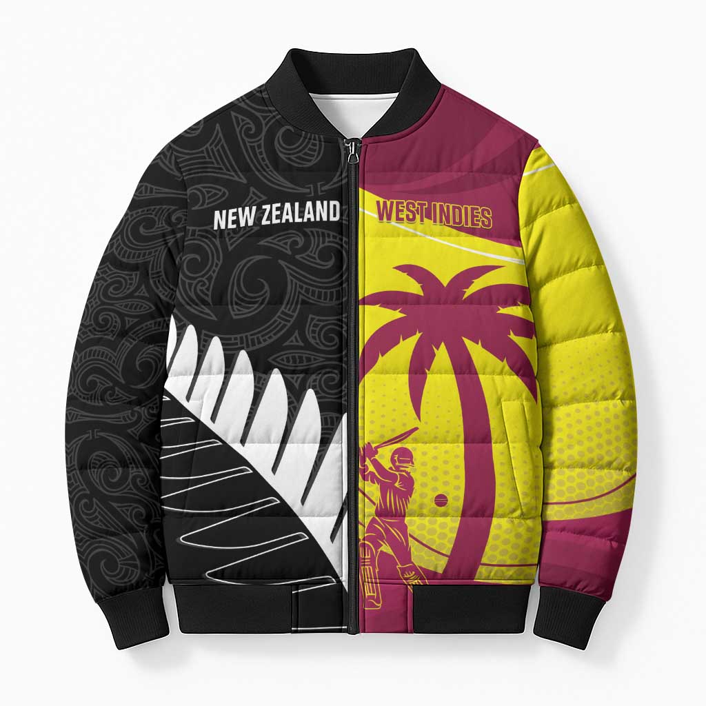 New Zealand and West Indies Cricket Custom Bomber Puffer Jacket Black Cap Windies Together - Aussie Hoodie