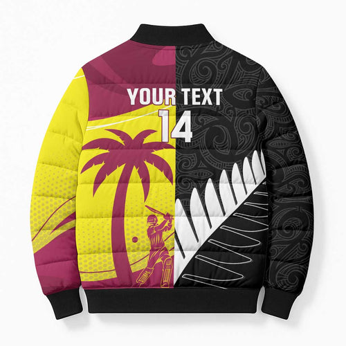 New Zealand and West Indies Cricket Custom Bomber Puffer Jacket Black Cap Windies Together - Aussie Hoodie