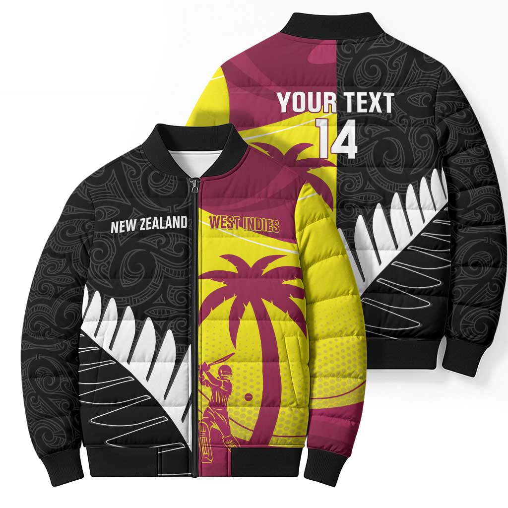 New Zealand and West Indies Cricket Custom Bomber Puffer Jacket Black Cap Windies Together - Aussie Hoodie