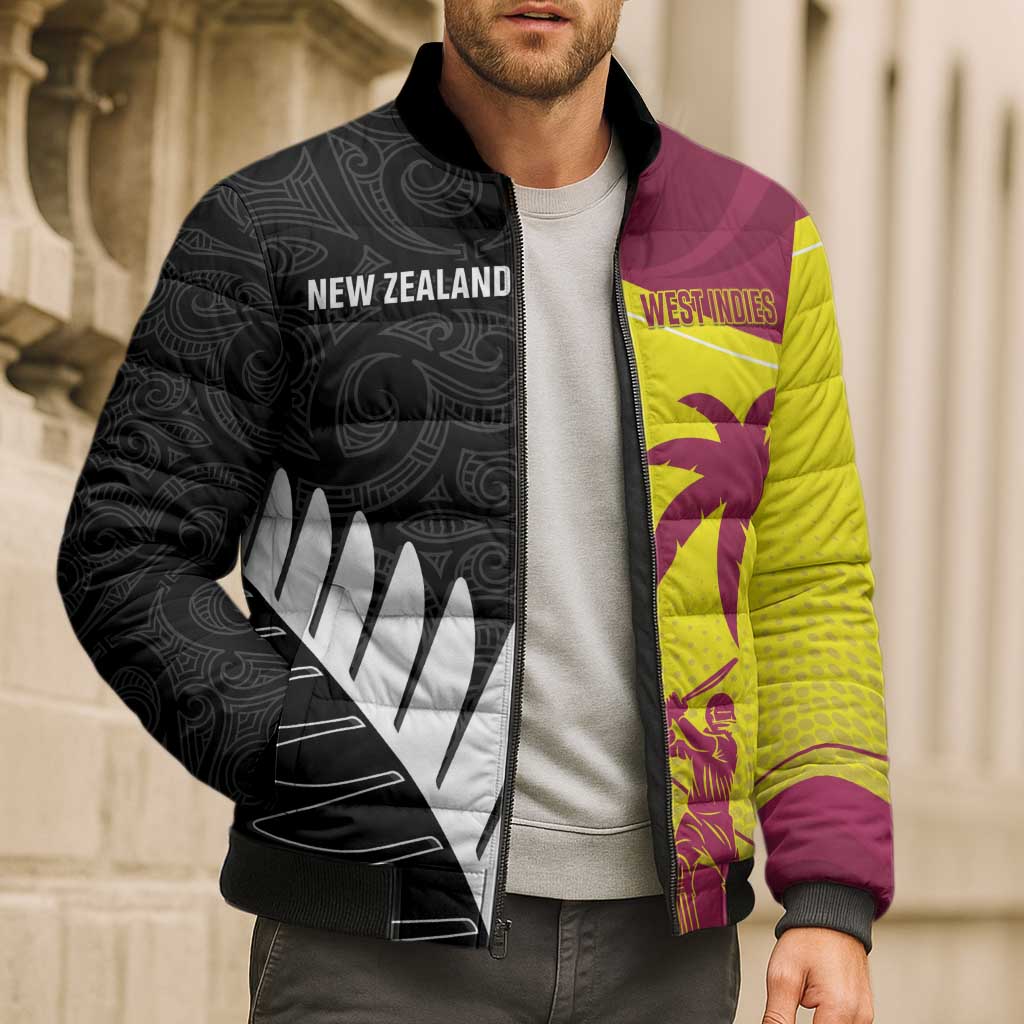 New Zealand and West Indies Cricket Custom Bomber Puffer Jacket Black Cap Windies Together - Aussie Hoodie