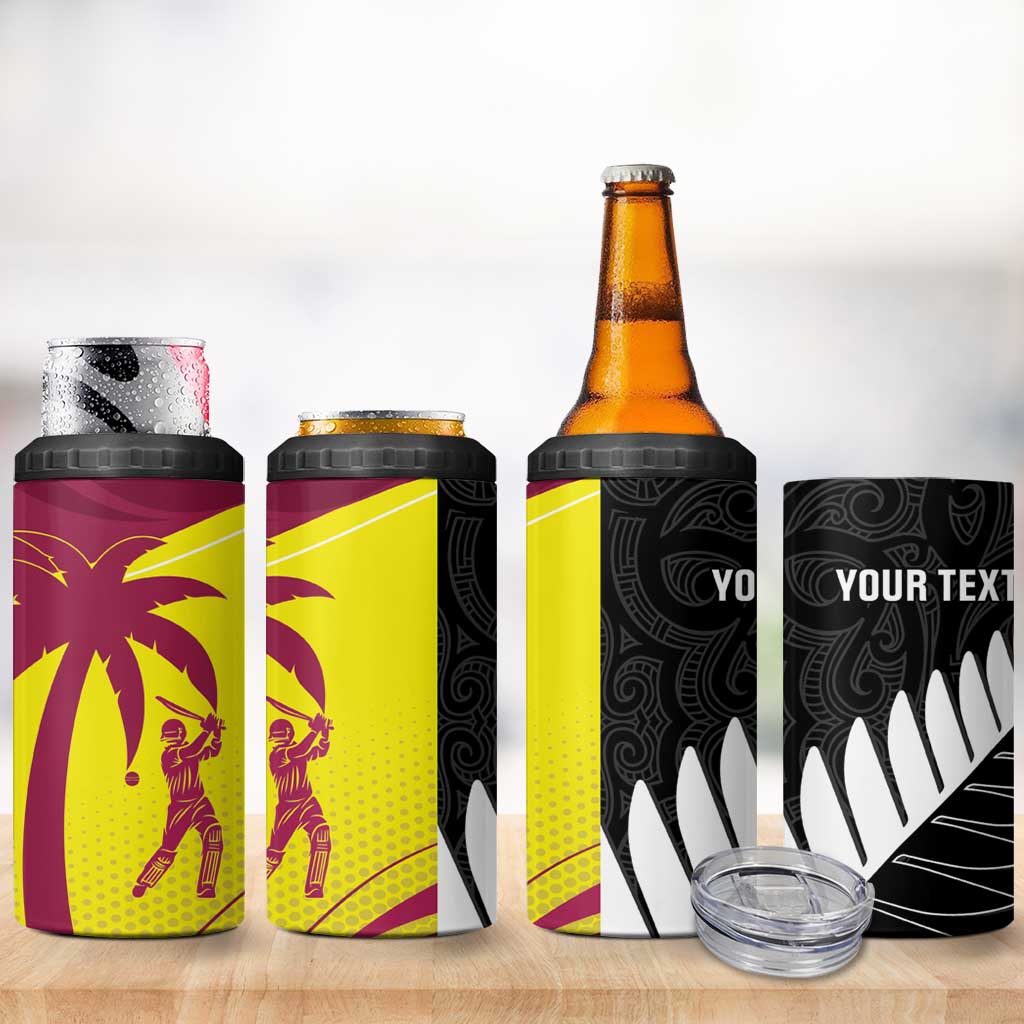 New Zealand and West Indies Cricket Custom 4 in 1 Can Cooler Tumbler Black Cap Windies Together - Aussie Hoodie