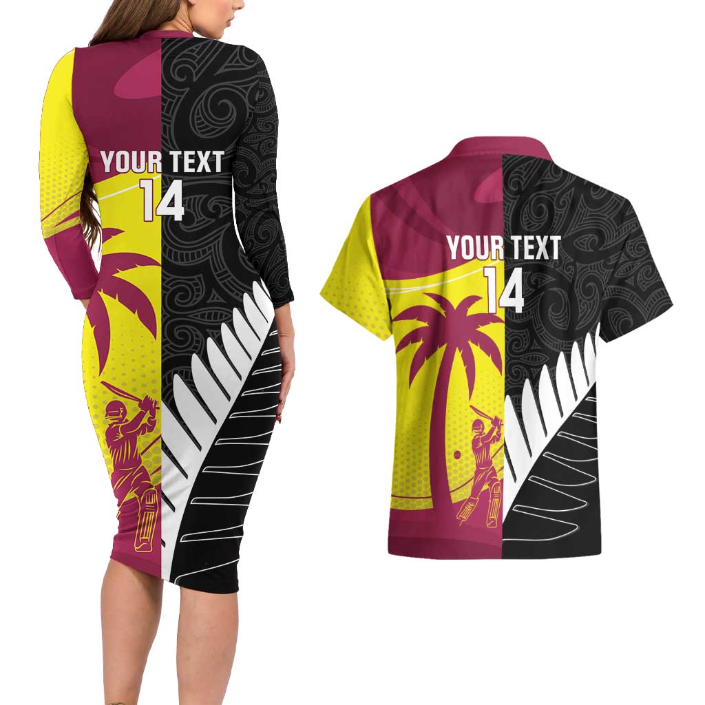 New Zealand and West Indies Cricket Custom Couples Matching Long Sleeve Bodycon Dress and Hawaiian Shirt Black Cap Windies Together - Aussie Hoodie