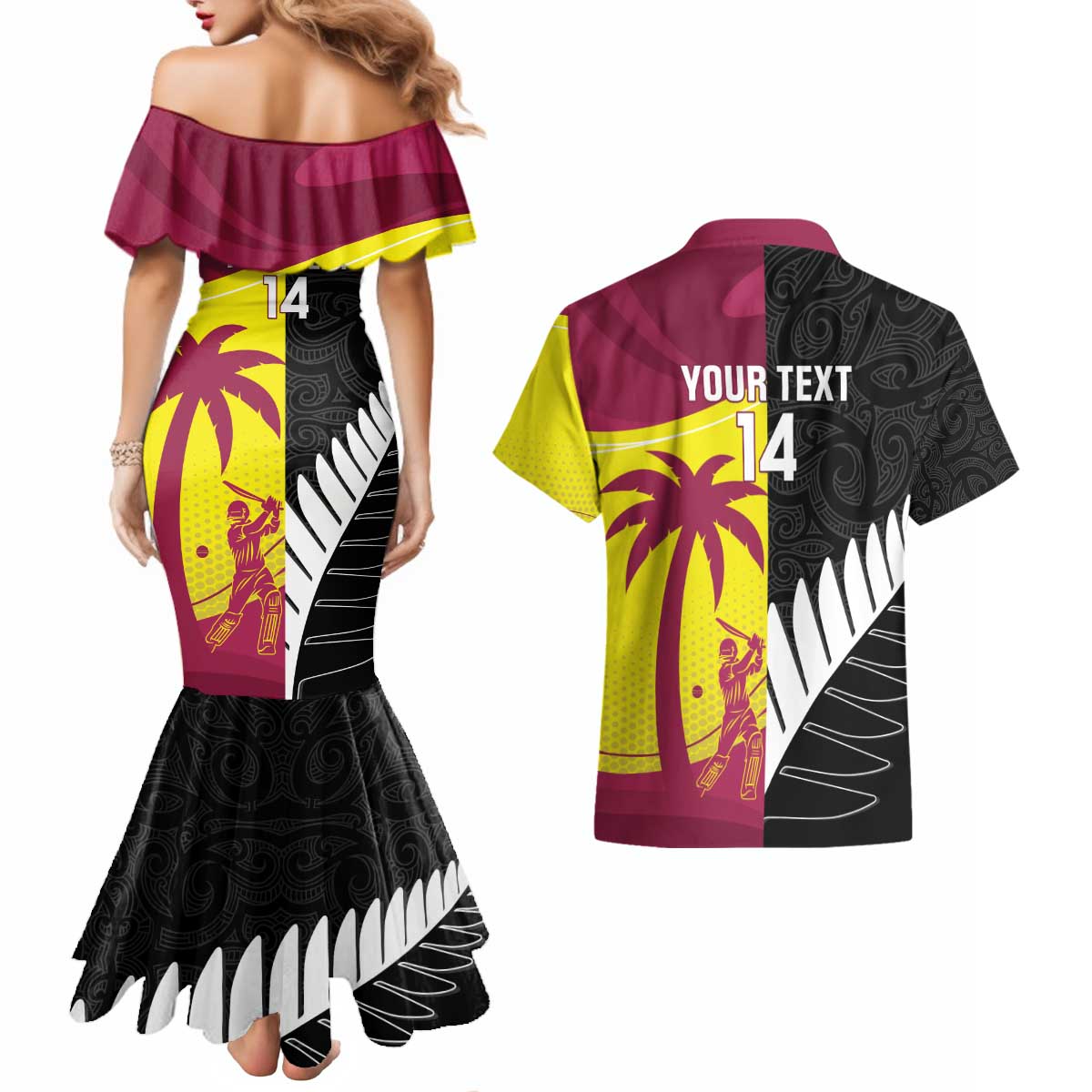 New Zealand and West Indies Cricket Custom Couples Matching Mermaid Dress and Hawaiian Shirt Black Cap Windies Together - Aussie Hoodie