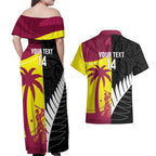New Zealand and West Indies Cricket Custom Couples Matching Off Shoulder Maxi Dress and Hawaiian Shirt Black Cap Windies Together - Aussie Hoodie