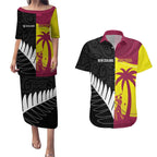 New Zealand and West Indies Cricket Custom Couples Matching Puletasi and Hawaiian Shirt Black Cap Windies Together - Aussie Hoodie