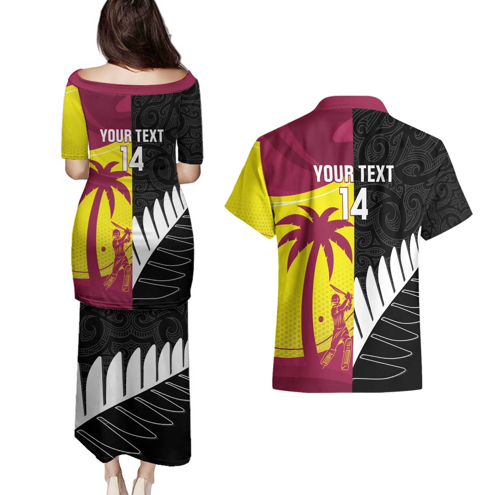 New Zealand and West Indies Cricket Custom Couples Matching Puletasi and Hawaiian Shirt Black Cap Windies Together - Aussie Hoodie