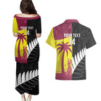 New Zealand and West Indies Cricket Custom Couples Matching Puletasi and Hawaiian Shirt Black Cap Windies Together - Aussie Hoodie