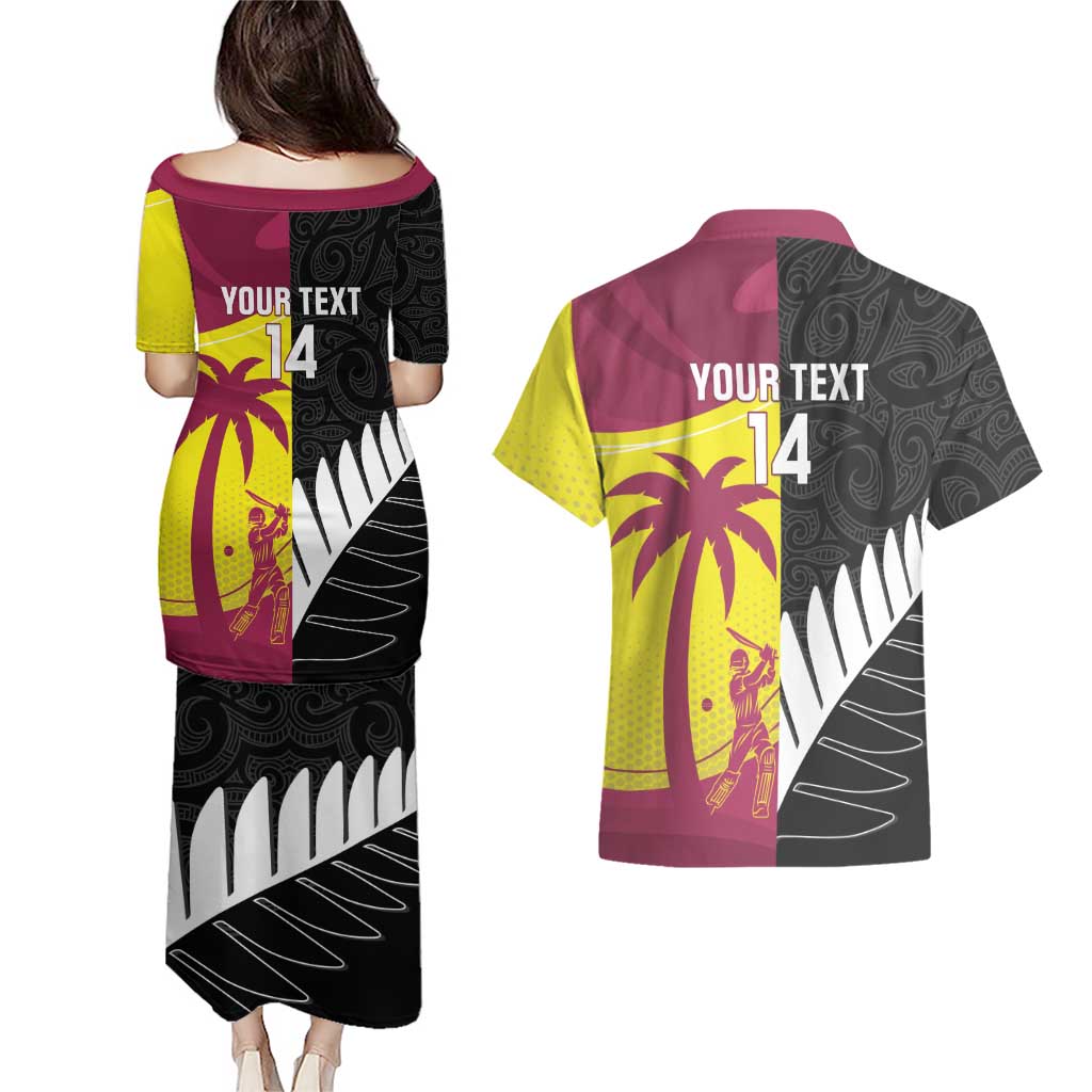 New Zealand and West Indies Cricket Custom Couples Matching Puletasi and Hawaiian Shirt Black Cap Windies Together - Aussie Hoodie
