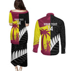 New Zealand and West Indies Cricket Custom Couples Matching Puletasi and Long Sleeve Button Shirt Black Cap Windies Together - Aussie Hoodie