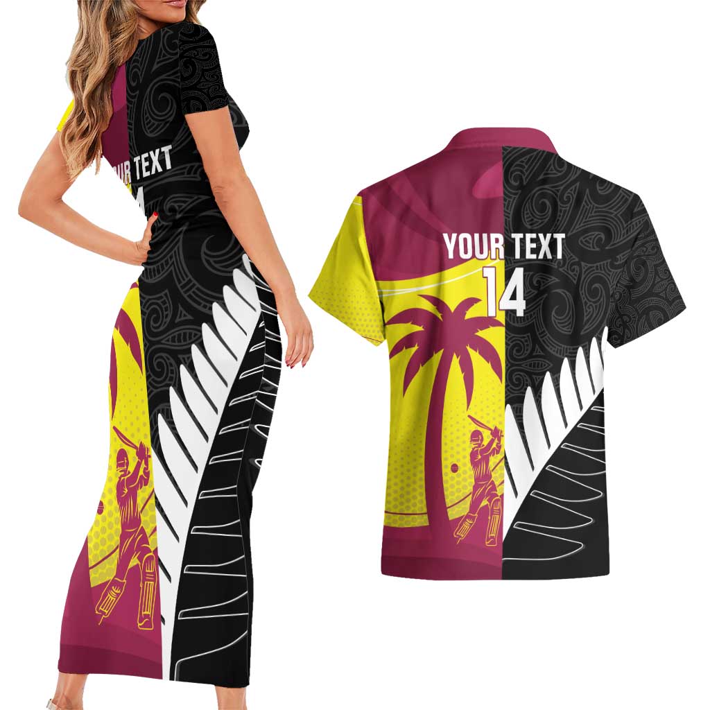 New Zealand and West Indies Cricket Custom Couples Matching Short Sleeve Bodycon Dress and Hawaiian Shirt Black Cap Windies Together - Aussie Hoodie