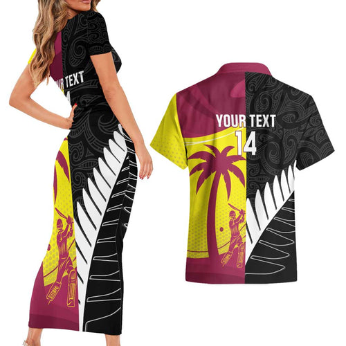 New Zealand and West Indies Cricket Custom Couples Matching Short Sleeve Bodycon Dress and Hawaiian Shirt Black Cap Windies Together - Aussie Hoodie