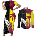 New Zealand and West Indies Cricket Custom Couples Matching Short Sleeve Bodycon Dress and Long Sleeve Button Shirt Black Cap Windies Together - Aussie Hoodie