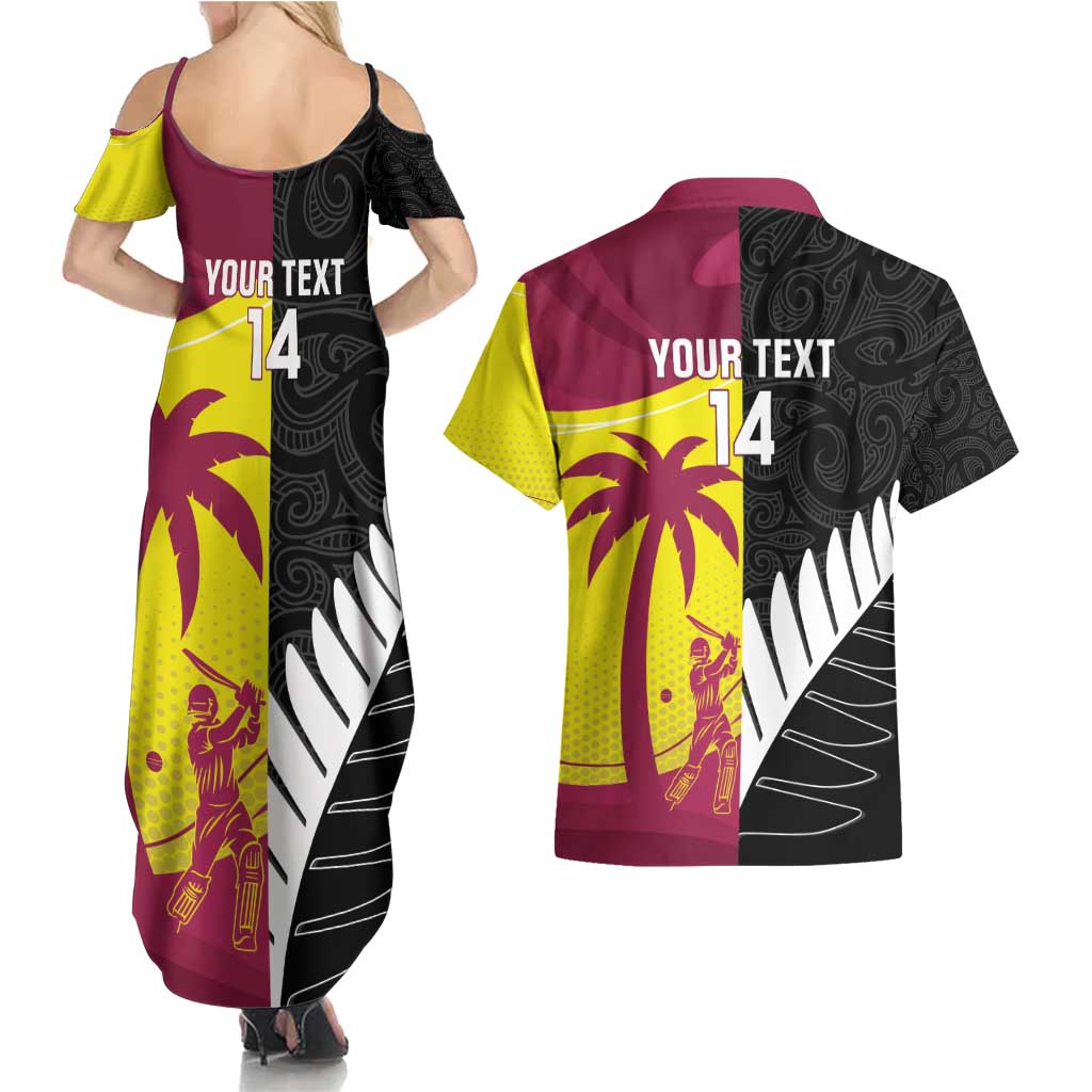 New Zealand and West Indies Cricket Custom Couples Matching Summer Maxi Dress and Hawaiian Shirt Black Cap Windies Together - Aussie Hoodie
